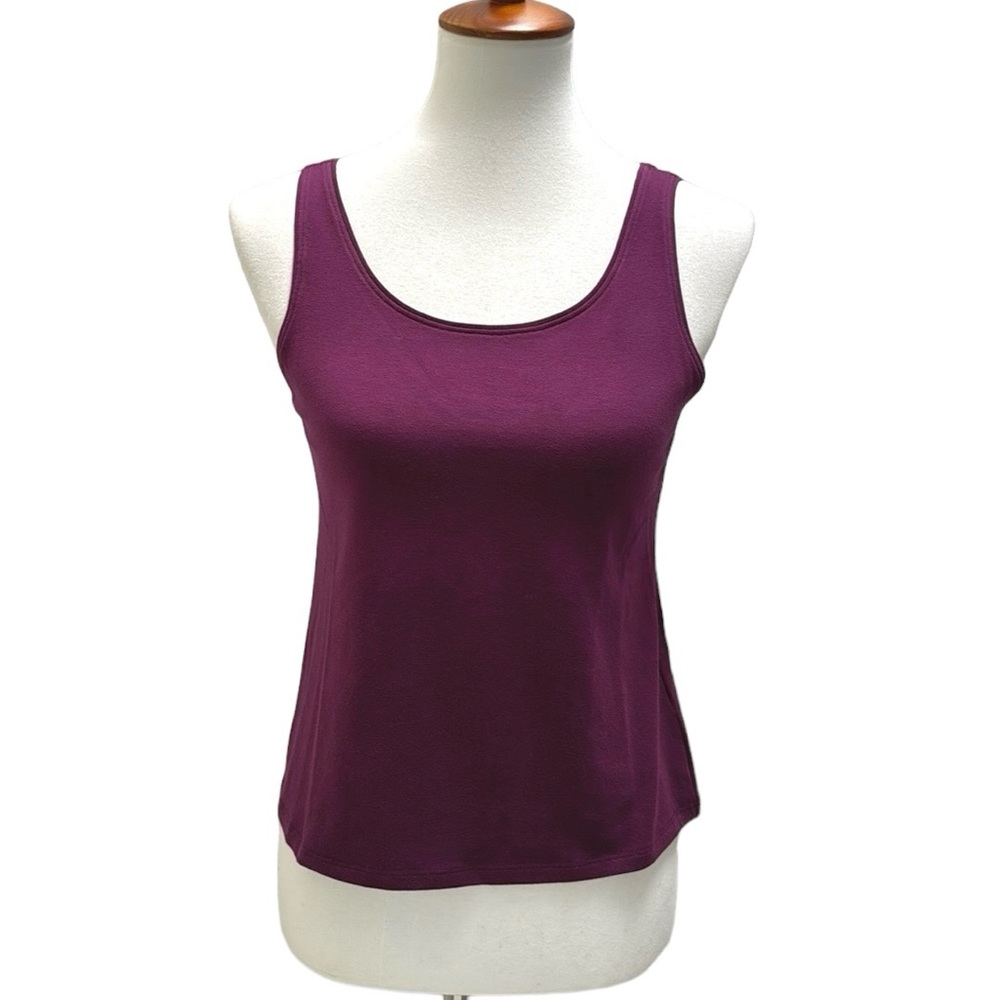 Eileen Fisher Organic Cotton Scoop Neck Tank PS Burgundy Maroon Purple